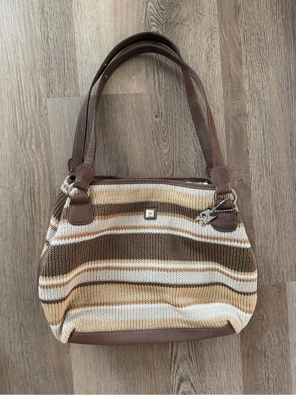 Lina Brown, Cream & Tan Striped Shoulder Bag